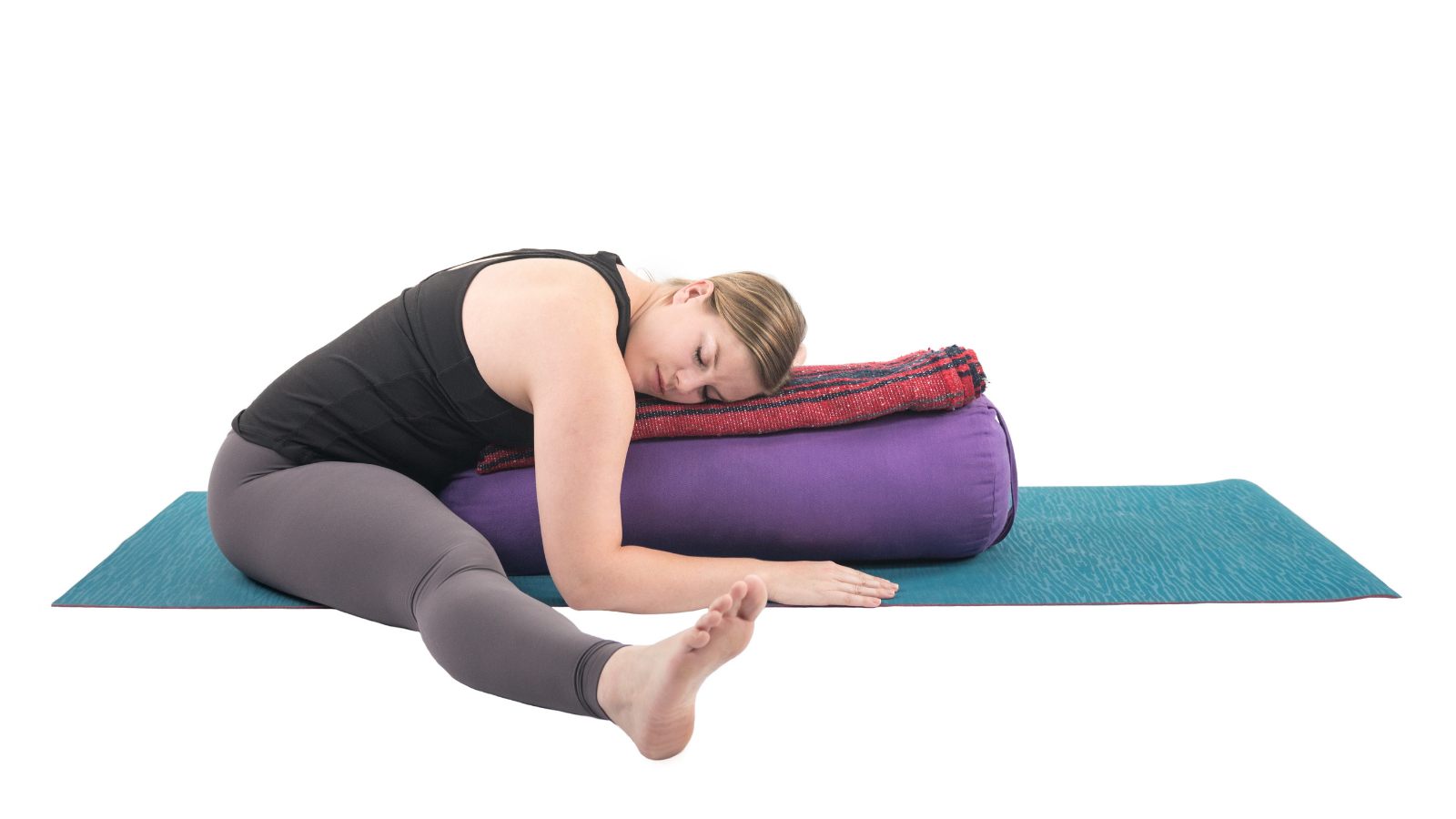 beat insomnia with a Restorative Wide Legged Forward Fold with support of a bolster