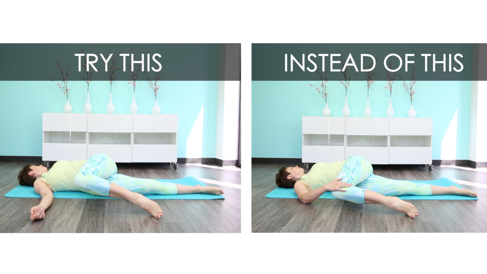 Two versions of a supine twist In yoga.
